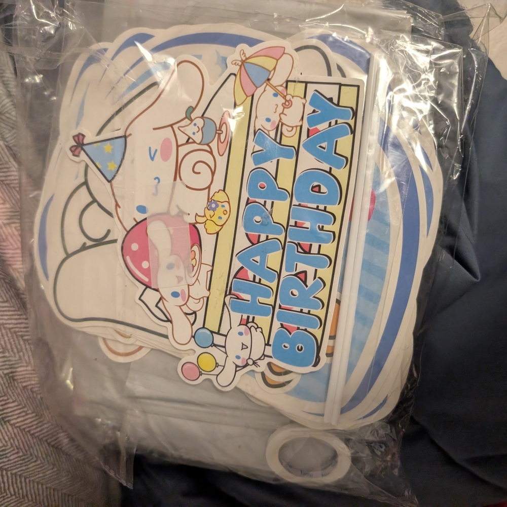 Sanrio Cinnamoroll Happy Birthday Banner - Blue, White, Pink